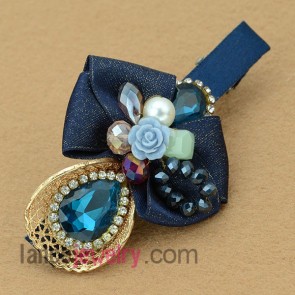 Elegant hair clip with blue color crystal and ccb beads