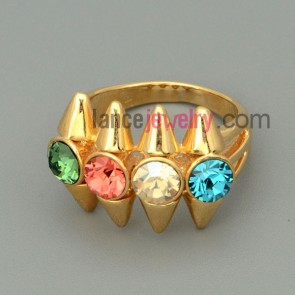 Unique alloy rings with colorful rhinestone beads