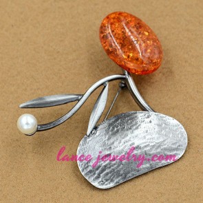 Striking orange color resin bead brooch