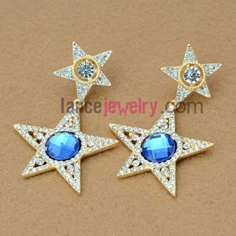 Trendy pentacle model drop earrings with crystal and rhinestone decoration