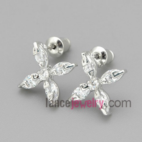 Unique cross flower studded earrings