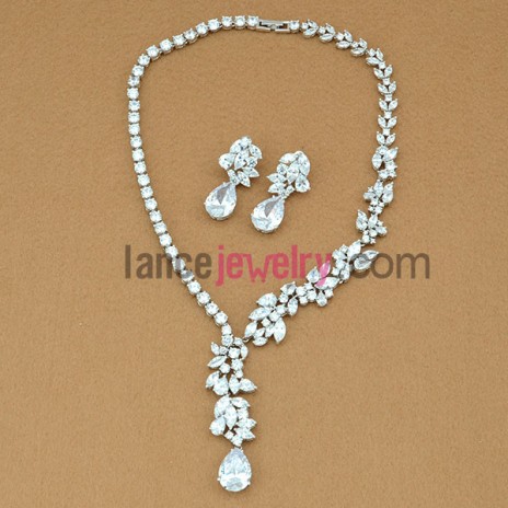 Glittering white color zirconia beads necklace and earrings set