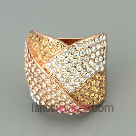 Multicolor rhinestone beads decorated alloy rings