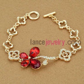 Sweet red color crystal butterfly decorated bracelet