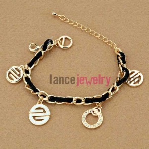Classic black cord decoration bracelet with pendants