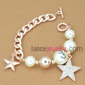 Distinctive beads & star decoration chain link bracelet