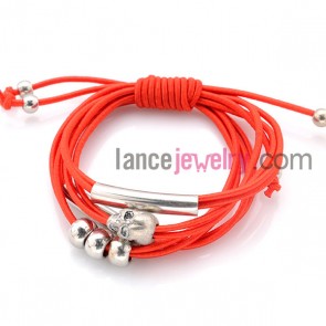 Red elastic cord weaving bracelet with brass bead and finding