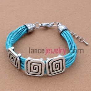 Blue wax cord weaving bracelet with alloy beads ornate