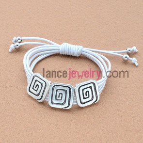 White elastic cord weaving bracelet with alloy bead decorated