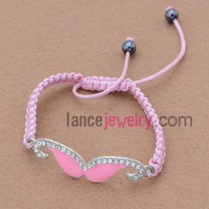 Sweet pink color weaving bracelet with nice alloy parts