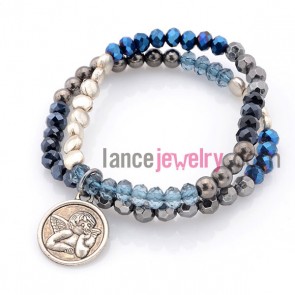 Trendy crystal and alloy bead bracelet with nice angel pendant