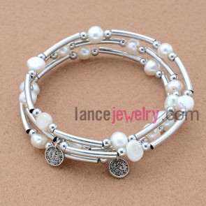 Elegant fresh water pearl & brass  beads wrap bracelet