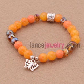 Trendy crystal and alloy finding with lovely butterfly pendant stone beads bracelet.