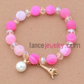 Trendy acrylic& stone beads bracelet with nice alloy pendant.