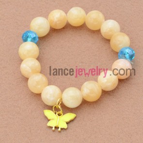 Nice acrylic and stone bead bracelet with alloy butterfly pendant.