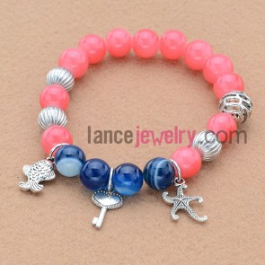 Fashion bead bracelet with alloy key,starfish and fish model penmdant.