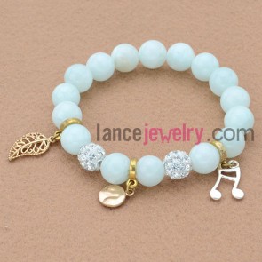 Elegant rhinestone decorated bead bracelet with nice pendants.