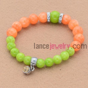 Charming color&rhinestone bead bracelet with alloy findings.