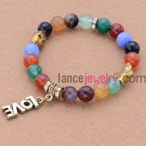 Classic mix color bead bracelet with LOVE pendant.