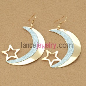 Romantic earrings with cute iron moon and star decorated pearl powder
