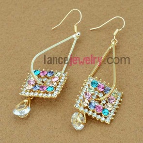 Colorful crystal & rhinestone decoration drop earrings