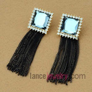 Sparking zinc alloy earrings with rectangle crystal decoration
