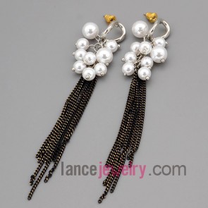 Delicate earrings with zinc alloy  decorated many abs beads and chain pendant