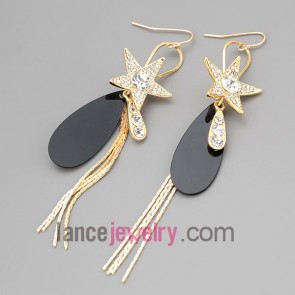Cute earrings with zinc alloy stars decorated shiny rhinestone and  chain pendant
