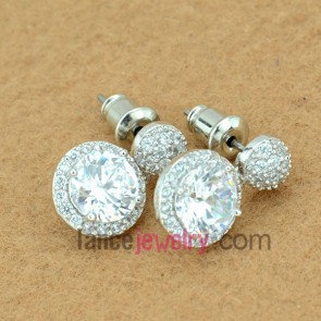 Pure earrings with copper alloy pendant decorated  transparent cubic zirconia with cute circle
