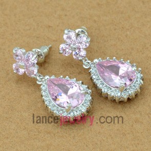 Elegant light violet color zirconia pendant drop earrings