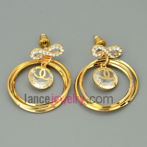 Popular drop earrings with Chanel logo and circles decoration
