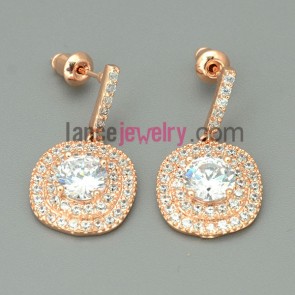 Fashion drop earrings with round shape pendant 