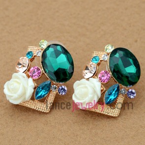 White rose and colorful beads decorated earrings