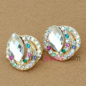 Creative ring & crystal decoration stud earrings