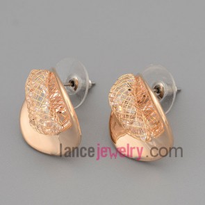 Cute stud earrings with gold brass  decorated transparent cubic zirconia