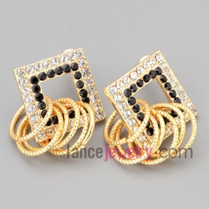Nice stud earrings with zinc alloy decorated black and white rhinestone and rings 