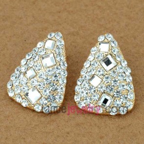 Creative triangle shape stud earrings decorated with rhinestone and crystal