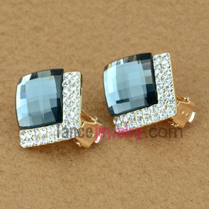 Special zinc alloy clip-on earrings decorated with rhinestone & crystal