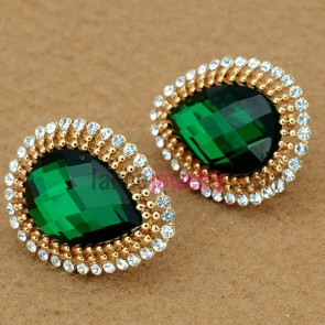Popular zinc alloy stud earrings decorated with shiny rhinestone & crystal