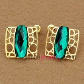 Elegant zinc alloy stud earrings decorated with crystal & hollowed decorative pattern
