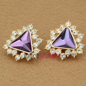 Elegant stud earrings with rhinestone & crystal decoration