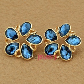 Trendy flower model & blue crystal decoration zinc alloy stud earrings