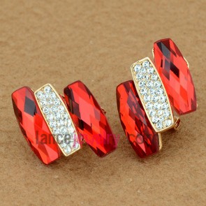 Trendy stud earrings with red crystal decoration