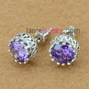 Delicate stud earrings with violet color zirconia