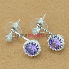 Elegant drop earrings with violet color zirconia beads