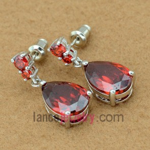 Gorgeous red color zirconia pendnat drop earrings