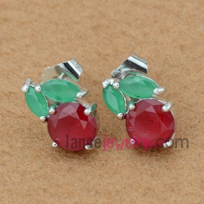 Gorgeous red and green color zirconia decorated stud earrings
