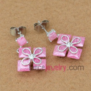 Sweet pink color pendant decorated stud earrings