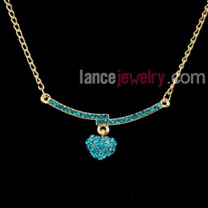 Classic blue color Rhinestone heart pendant necklace