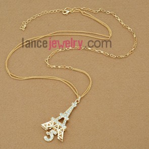 Famous Eiffel Tower with rhinestone pendant necklace
